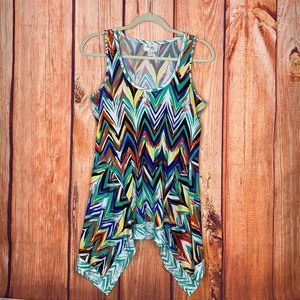 Beige by ECI Bright Chevron Aztec Sleeveless Sharkbite Hemline Tunic Top 1765